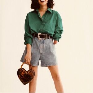 Anthropologie Maeve Bennet Green Casual Button Down Shirt Sz S Oversized